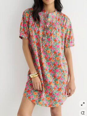 J. Crew * Library Of London Floral Pintuck Mini Dress in Pink & Orange